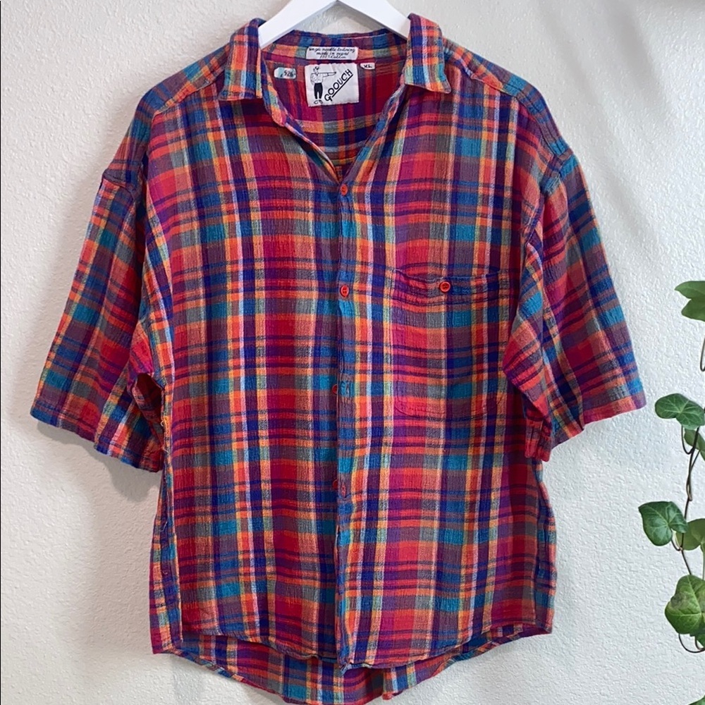 Goouch Vintage 100% Cotton Colorful Plaid Womens‎ Shirt, Button Down Size XL